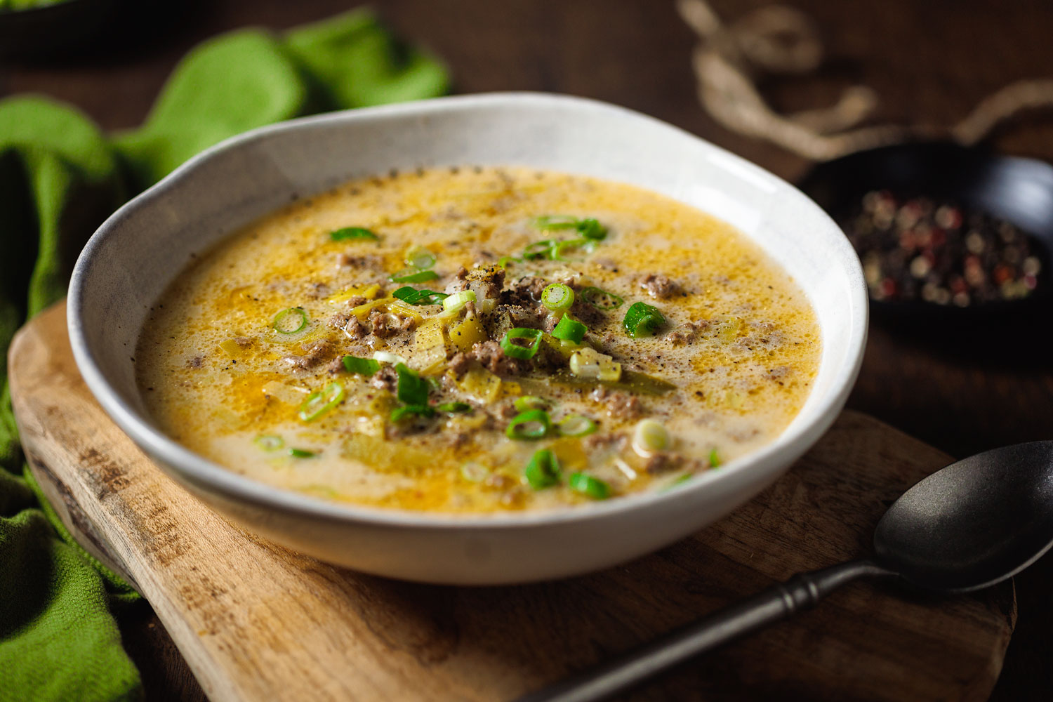 Low Carb Käse-Lauch-Suppe mit Hack aber ohne Schmelzkäse